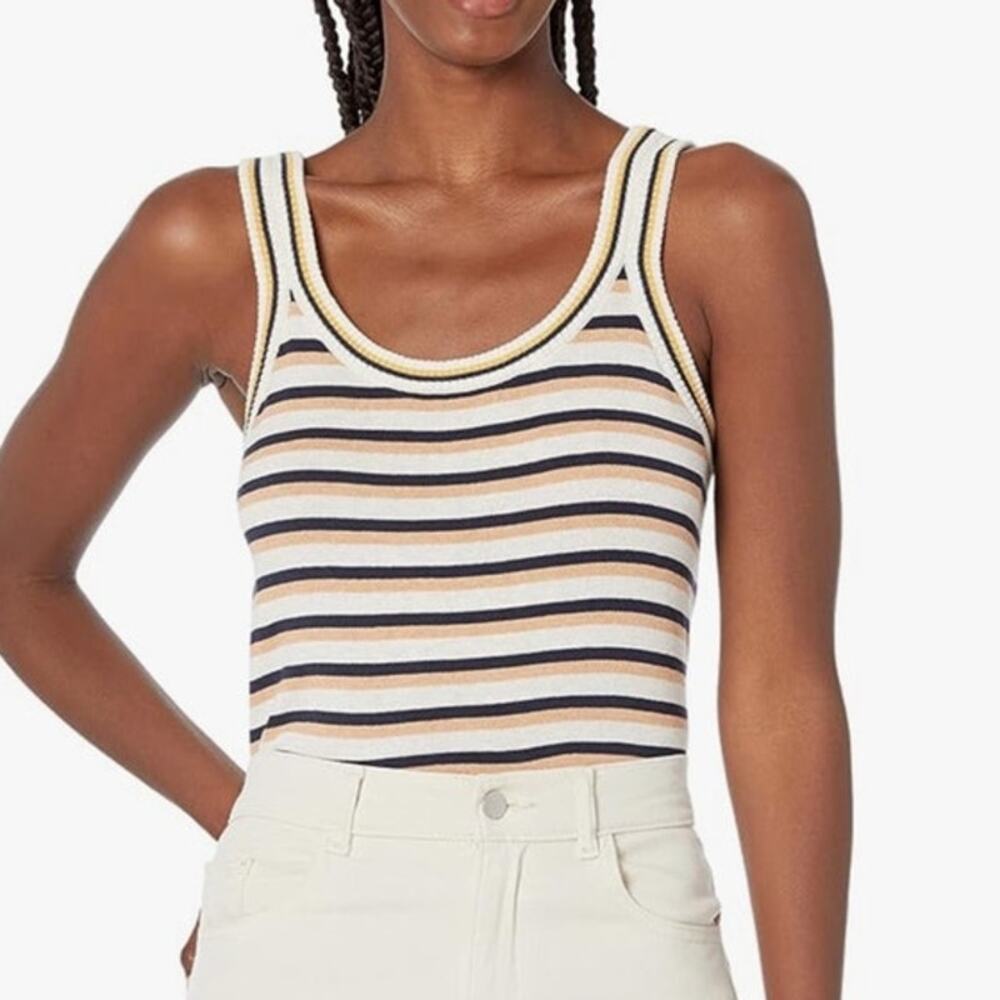 NIC+ZOE Striped Vital Sweater Tank Women’s Large Cream Blue Tan Lightweight Knit